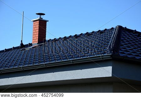 Roof Tiles Made Of Black Burnt Tiles. Earth Wire Must Be Installed On Each Gray Roof, Which Copies T