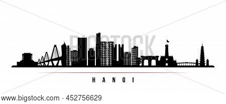 Hanoi Skyline Horizontal Banner. Black And White Silhouette Of Hanoi, Vietnam. Vector Template For Y