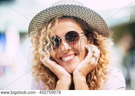 Cheerful Young Adult Attractive And Happy Woman Smile At The Camera. Portrait Of Prety Female With H
