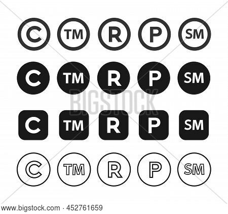 Trademark Copyright Isolated On White Background. Intellectual Legal Property Register Icon. Vector 