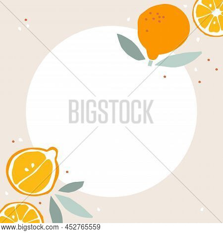 Orange Or Tangerine Frame. Fruits With Leaf Hand Drawn Sketch Isolated. Border With Whole Fruit And 