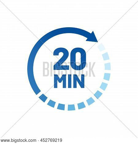 Twenty Minutes Icon Isolated On White Background. Cooking Time Concept. 20 Minutes Waiting Time Icon