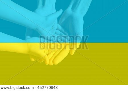 Flag Ukraine With Woman Praying And Worshiping Hands In Worship To God On Flag Background, Folded Ha