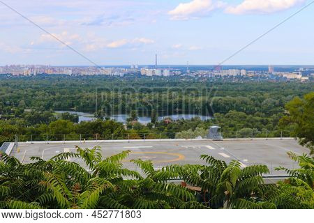 Helipad On The Roof Of The Business Center, Kyiv, Ukraine. View From Mariinskyi Park