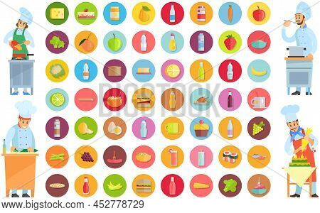 People Preparing Dish, Meal. Chefs Work With Kitchen Equipment To Prepare Food. Male Characters Fry 