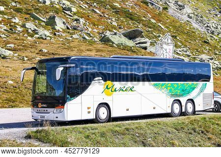 Saint Gotthard Pass, Switzerland - September 14, 2019: Touristic Coach Bus Setra S416gt-hd In The Ap