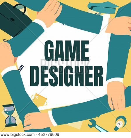 Hand Writing Sign Game Designer. Business Approach Campaigner Pixel Scripting Programmers Consoles 3