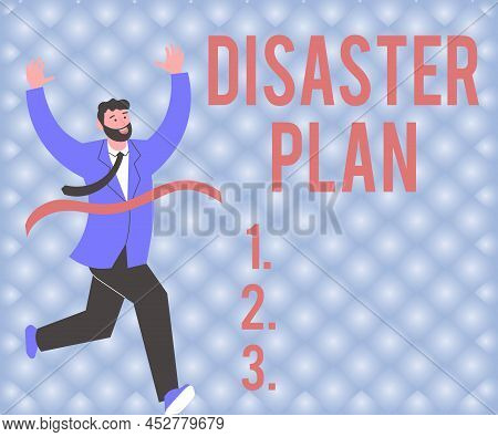 Sign Displaying Disaster Plan. Word For Respond To Emergency Preparedness Survival And First Aid Kit