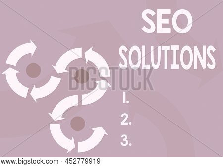 Sign Displaying Seo Solutions. Word For Search Engine Result Page Increase Visitors By Rankings Arro