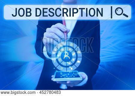 Writing Displaying Text Job Description. Concept Meaning A Document That Describes The Responsibilit