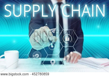 Handwriting Text Supply Chain. Conceptual Photo System Of Organization And Processes From Supplier T