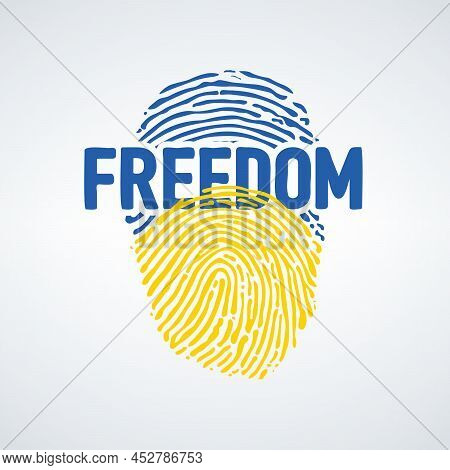 Ukrainian Identity Blue And Yellow Fingerprint With Freedom. Im Ukrainian. Stop War. Stock Vector Il