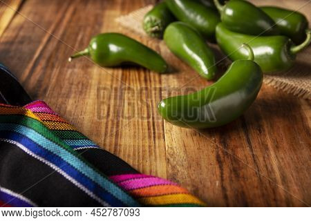 Serrano Chile Or Green Chile. (capsicum Annum). Very Popular Variety Of Hot Chili In Mexican Cuisine