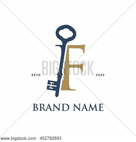 Simple And Elegant Illustration Logo Design Initial F Combine With Key.