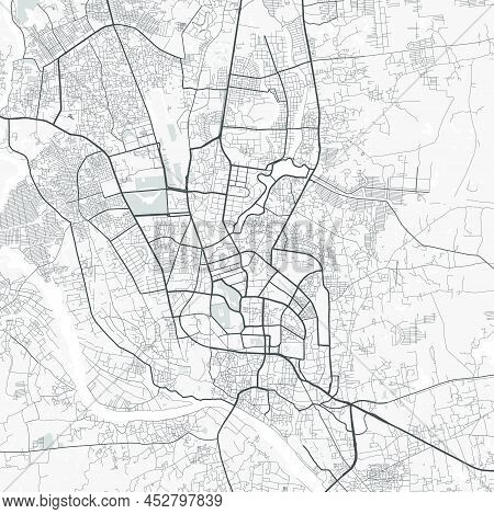 Urban City Map Of Dhaka. Vector Illustration, Dhaka Map Grayscale Art Poster. Street Map Image With 