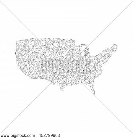 Abstract Network Polygonal Line Map Of United States. Stock Vector Illustration Isolated On White Ba
