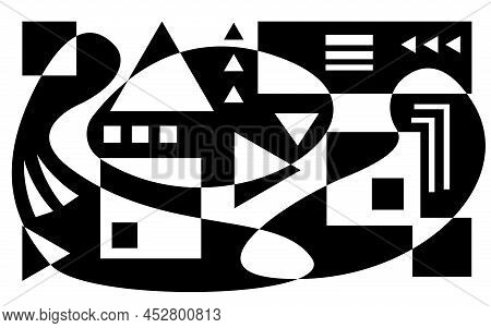 Abstract Geometric Design Elements Composition. Black And White Vector Geometric Design Elements Bac