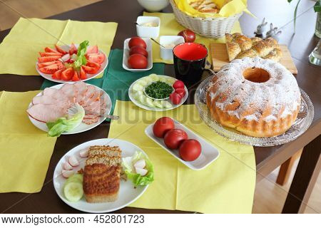 Easter Breakfast Table In Poland. Easter Foods In Europe. Easter In Poland - Wielkanoc.