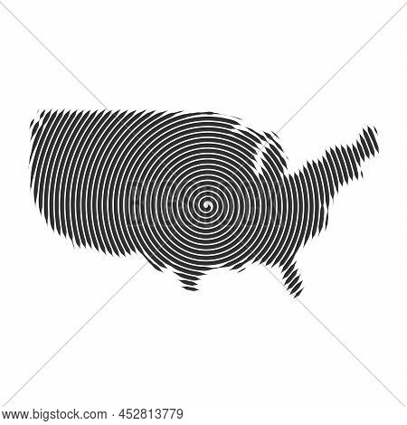 Abstract Usa Map Of Spiral Or Radial Lines, Geography Background. Stock Vector Illustration Isolated