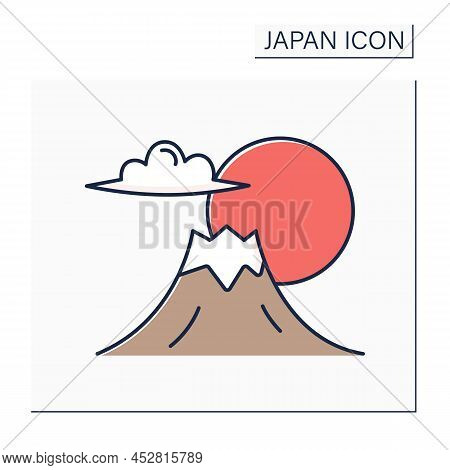 Fuji Mount Color Icon. Japan Highest Mountain. Traditional Symbol. Composite Cone, Stratovolcano. Be