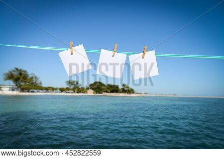 Tropical Landscape With Island And White Paper Card For Layers And Messages