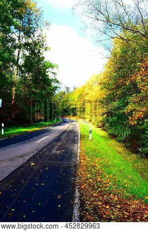 Country Road Around Holzmaar In Autumn, Eifel
