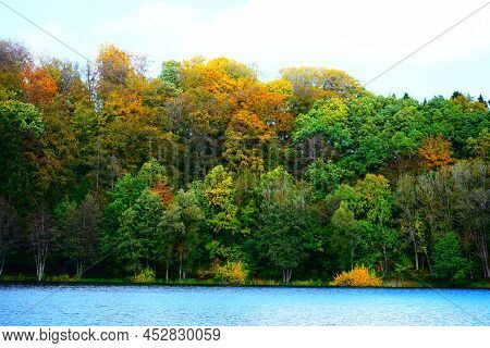 Autumn Forest At The Blue Holzmaar, Eifel Caldera Lake