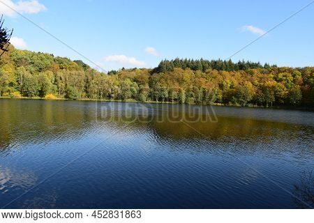 Caldera Lake Holzmaar During Autumn, Eifel Forest Lake