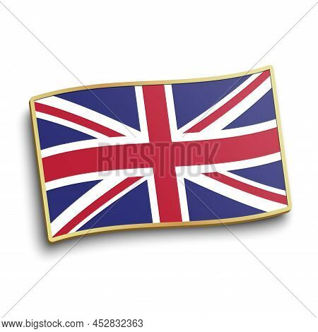 Uk Flag Golden Lapel Pin Isolated On White Background. Great Britain Flag Badge Vector Illustration