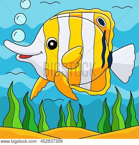 This Cartoon Illustration Shows A Butterflyfish Animal Illustration.