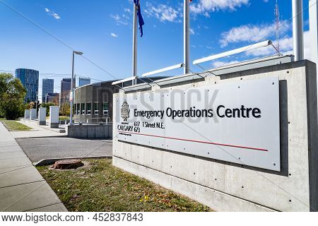 Calgary Alberta Canada, October 10 2022: The Emergency Operations Center Near Riley Park And Downtow