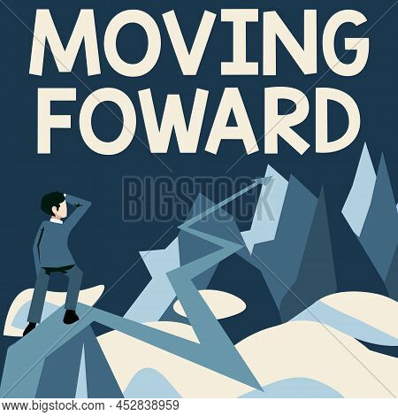 Sign Displaying Moving Foward. Word For Towards A Point Move On Going Ahead Further Advance Progress