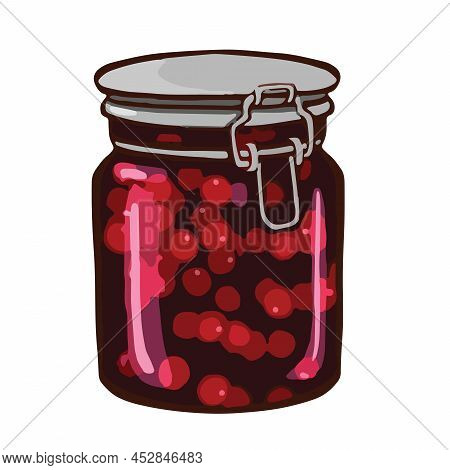 Red Rowanberry Jam Preparations. Vector Illustration Cartoon Style.