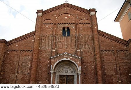 Facade Of The Famous Medieval Abbey Of Nonantola, Abbazia Di Nonantola. Modena. Italy