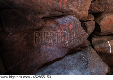 The Imprint Of A Human Hand Made With Paint On Stones In The Remnants Of The Megalithic Complex Of T