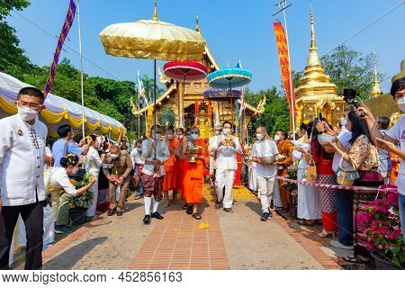 Moved Buddha Phra Singh Of Phra Singh Temple To The Parade Cars To Pour Water Around The City In Chi