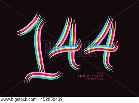 144 Number Design Vector, Graphic T Shirt, 144 Years Anniversary Celebration Logotype Colorful Line,