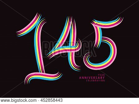 145 Number Design Vector, Graphic T Shirt, 145 Years Anniversary Celebration Logotype Colorful Line,