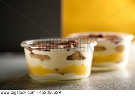 Tiramisu. Dessert With Cream For Breakfast. High Quality Photo
