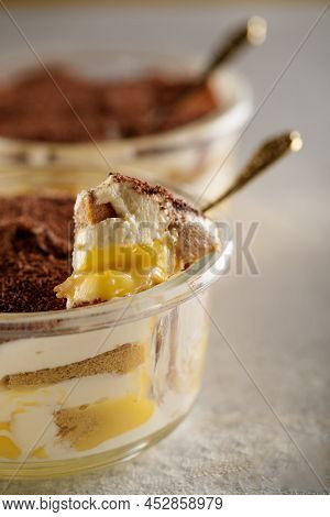 Tiramisu. Dessert With Cream For Breakfast. High Quality Photo