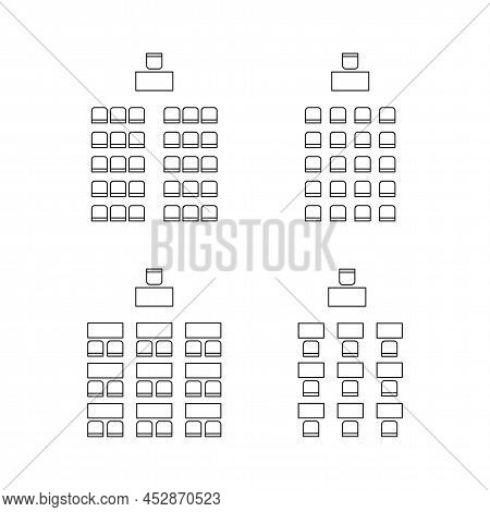 Set Of Plan For Arranging Seats In Interior, Auditorium With Place Spectators, Classroom, Theater, L