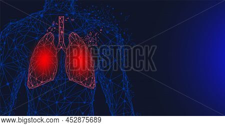 Human Lungs Surgery Operation Low Poly. Medicine, Disease, Drug Treatment, Painful Area. Polygonal H