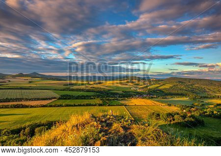 View From The Castle Ruins In Central Bohemian Uplands, Czech Republic. Summer Landscape. Hdr Image.
