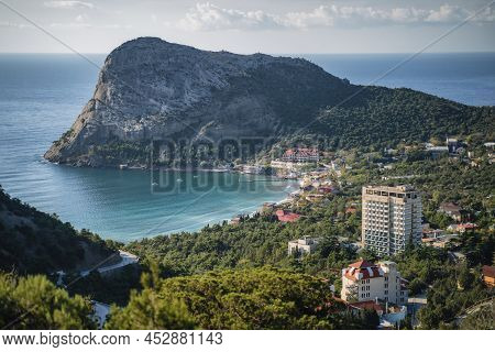 Novyi Svit Town In Crimea. View From The Top Of Falcon Sokol Mountain