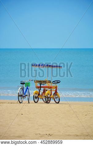Bicycles On Beach, Chaung Thar Beach, Myanmar
