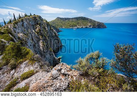 Aerial Photo Of Beautiful And Picturesque Rocky Coast Close To Assos Village On Cefalonia Ionian Isl