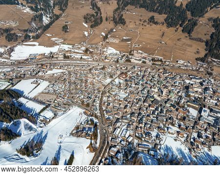 Aerial View Of Crowded Townscape In South Tyrol During Winter