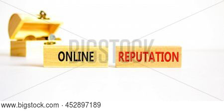 Online Reputation Symbol. Wooden Blocks With Concept Words Online Reputation On Beautiful White Back