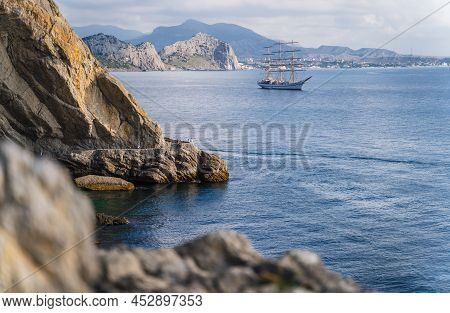 View Of The Sea Bay And Ship In The Village Novyi Svit In The Crimea In Autumn