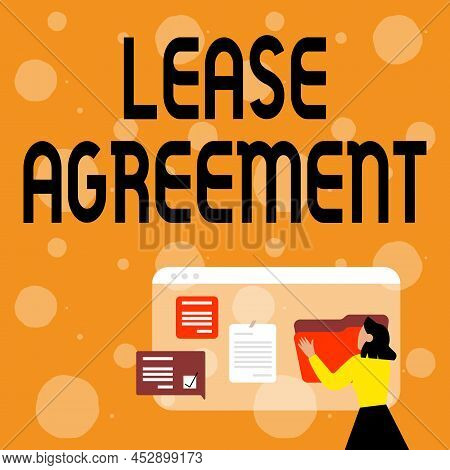 Writing Displaying Text Lease Agreement. Business Approach Contract On The Terms To One Party Agrees
